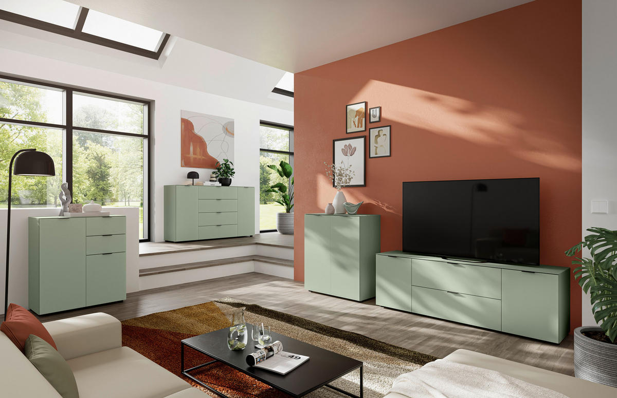 KOMMODE , 80/93/40 cm,  - Salbeigrün/Schwarz, Basics, Glas/Holzwerkstoff (80/93/40cm) - Novel