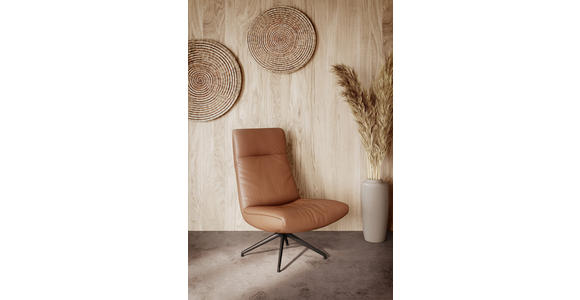 SESSEL Echtleder Cognac - Cognac/Schwarz, MODERN, Leder/Metall (74/105/92cm) - Johann Jakob