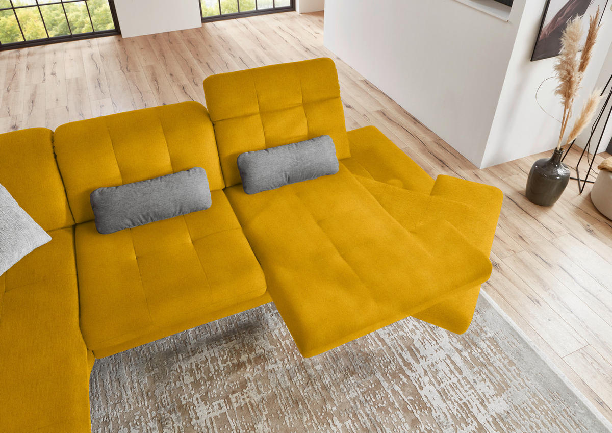 ECKSOFA in Flachgewebe Currygelb  - Currygelb/Schwarz, Design, Textil/Metall (190/309cm) - Beldomo Style
