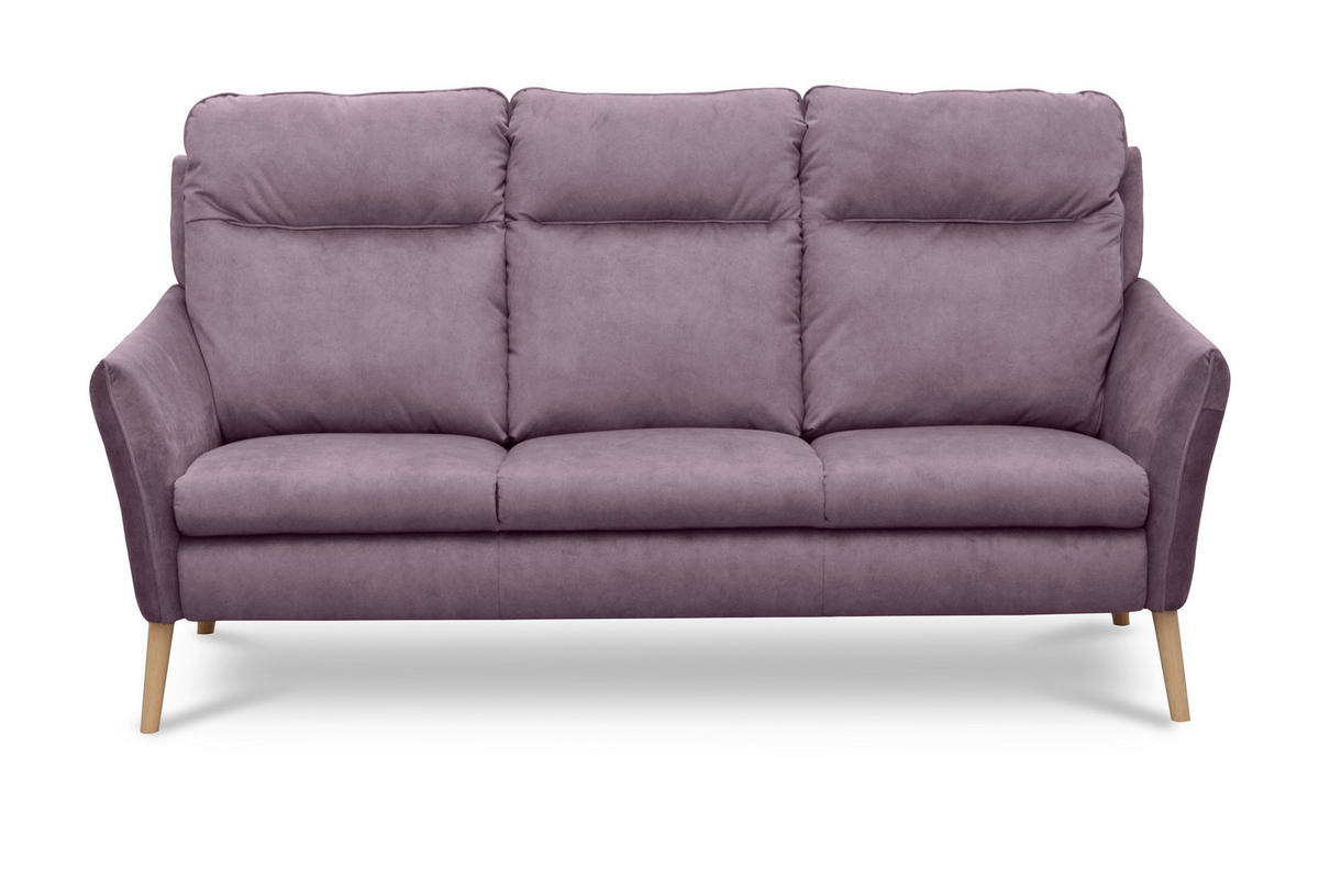 3-SITZER-SOFA Mikrofaser Rosa  - Buchefarben/Rosa, Design, Holz/Textil (202cm) - Livetastic
