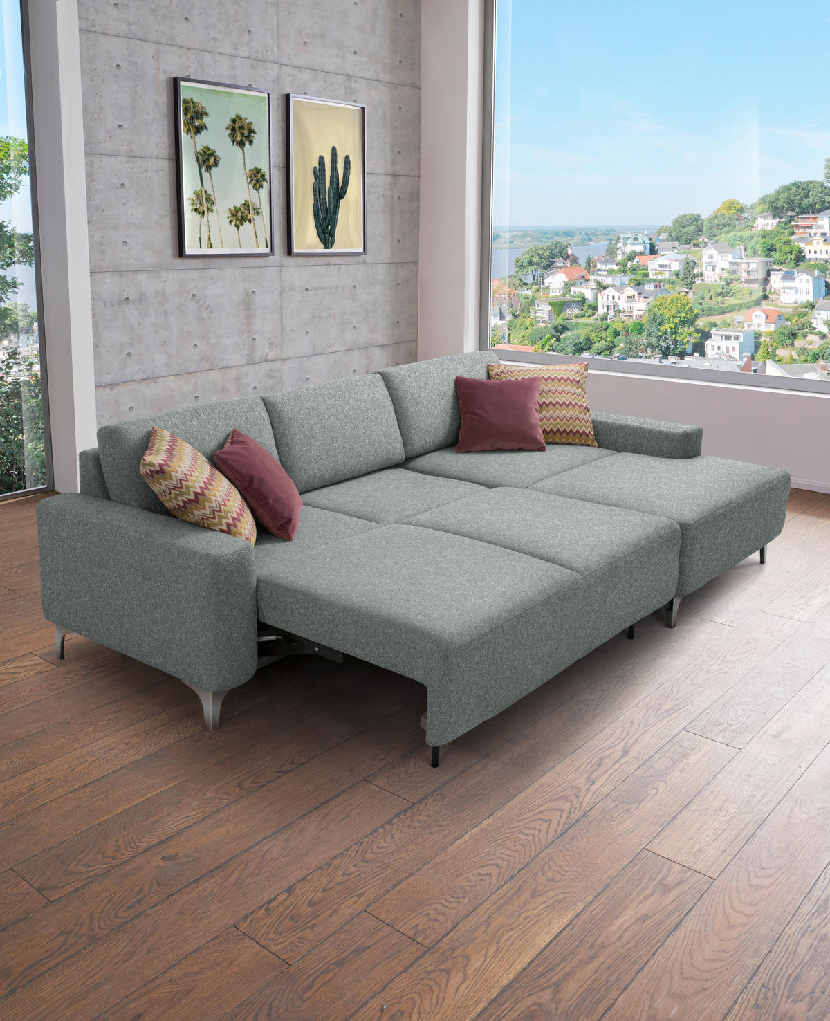 ECKSOFA  in Mikrovelours Graugrün  248/160 cm  - Alufarben/Graugrün, Design, Textil/Metall (248/160cm) - Sedda