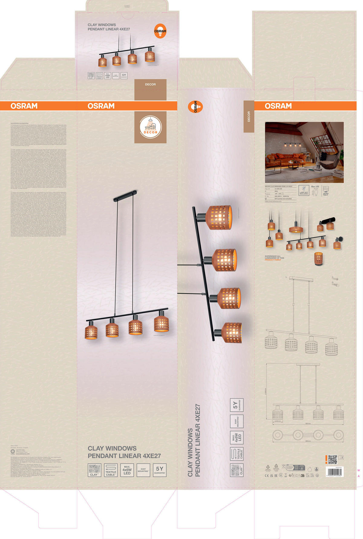 HÄNGELEUCHTE 90.5/12.5/150 cm  - Braun, Basics, Stein/Metall (90.5/12.5/150cm) - Osram