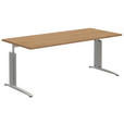 SCHREIBTISCH 180/80/70-82 cm  in Alufarben, Eichefarben  - Eichefarben/Alufarben, KONVENTIONELL, Holzwerkstoff/Metall (180/80/70-82cm) - Moderano