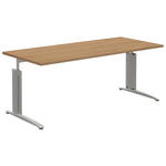 SCHREIBTISCH 180/80/70-82 cm  in Alufarben, Eichefarben  - Eichefarben/Alufarben, KONVENTIONELL, Holzwerkstoff/Metall (180/80/70-82cm) - Moderano