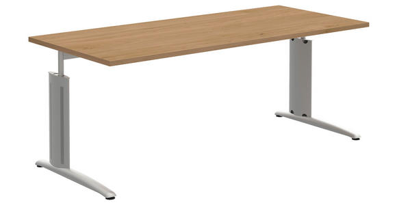 SCHREIBTISCH 180/80/70-82 cm  in Alufarben, Eichefarben  - Eichefarben/Alufarben, KONVENTIONELL, Holzwerkstoff/Metall (180/80/70-82cm) - Moderano