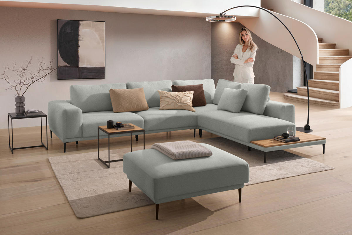 ECKSOFA Leinwand Hellgrau  - Hellgrau/Schwarz, Design, Textil/Metall (318/271cm) - Belluti