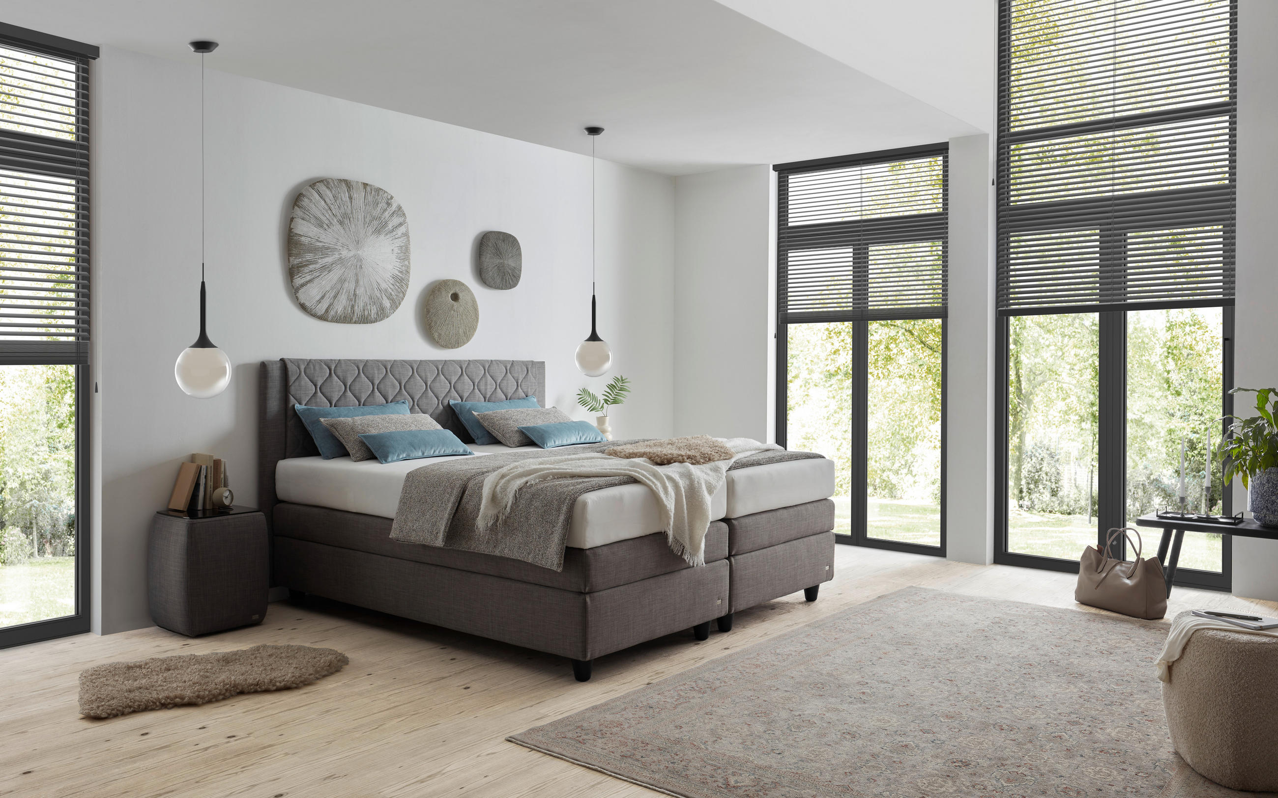 BOXSPRINGBETT 180/200 cm,  in Grau, Matratze, gepolstertes Kopfteil, H2 + H3 = mittel + fest  - Schwarz/Grau, Design, Holzwerkstoff/Textil (180/200cm) - RUF Betten