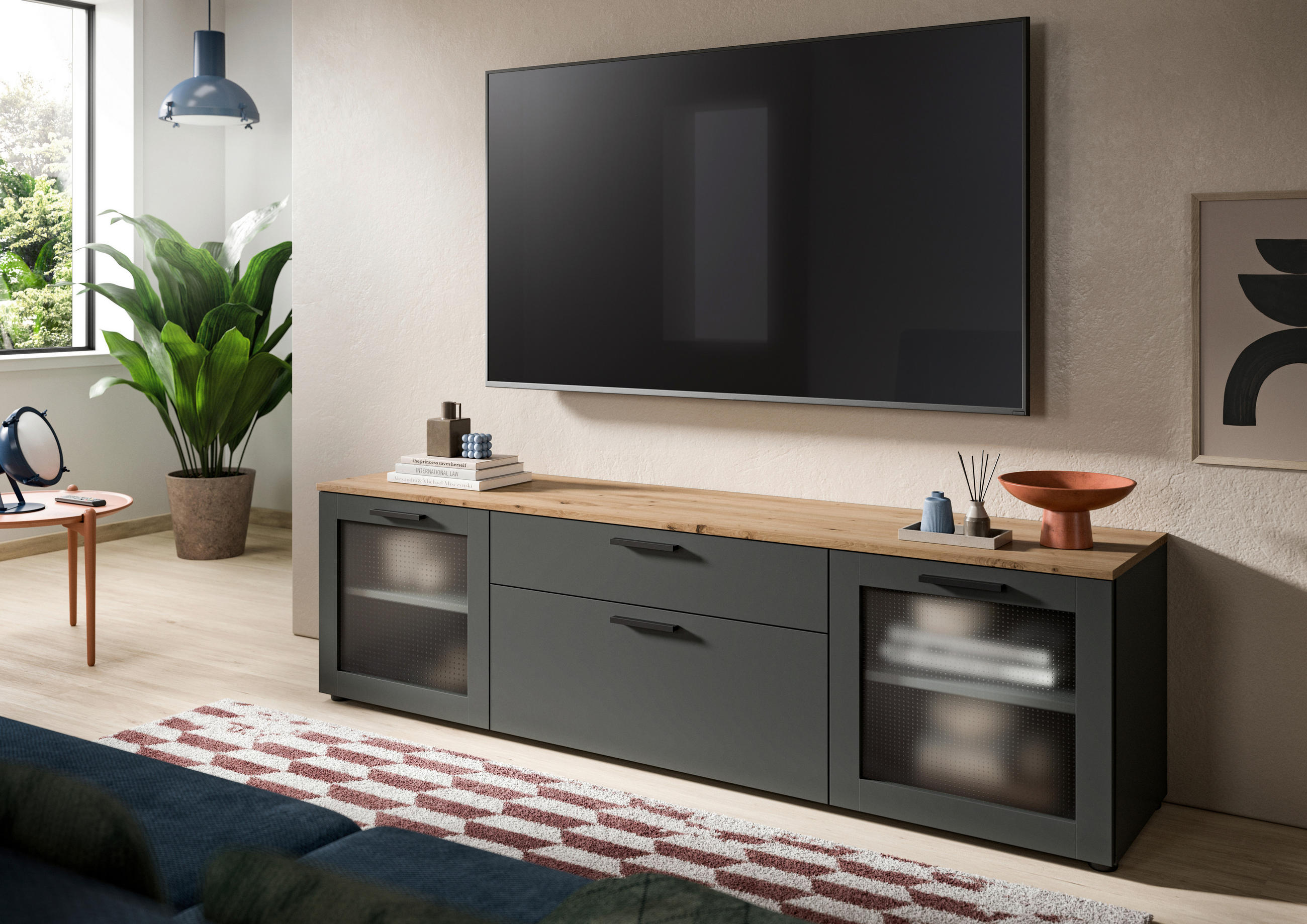 TV-BÄNK 185/52/40 cm  - svart/grå, Design, trämaterial/glas (185/52/40cm) - MID.YOU