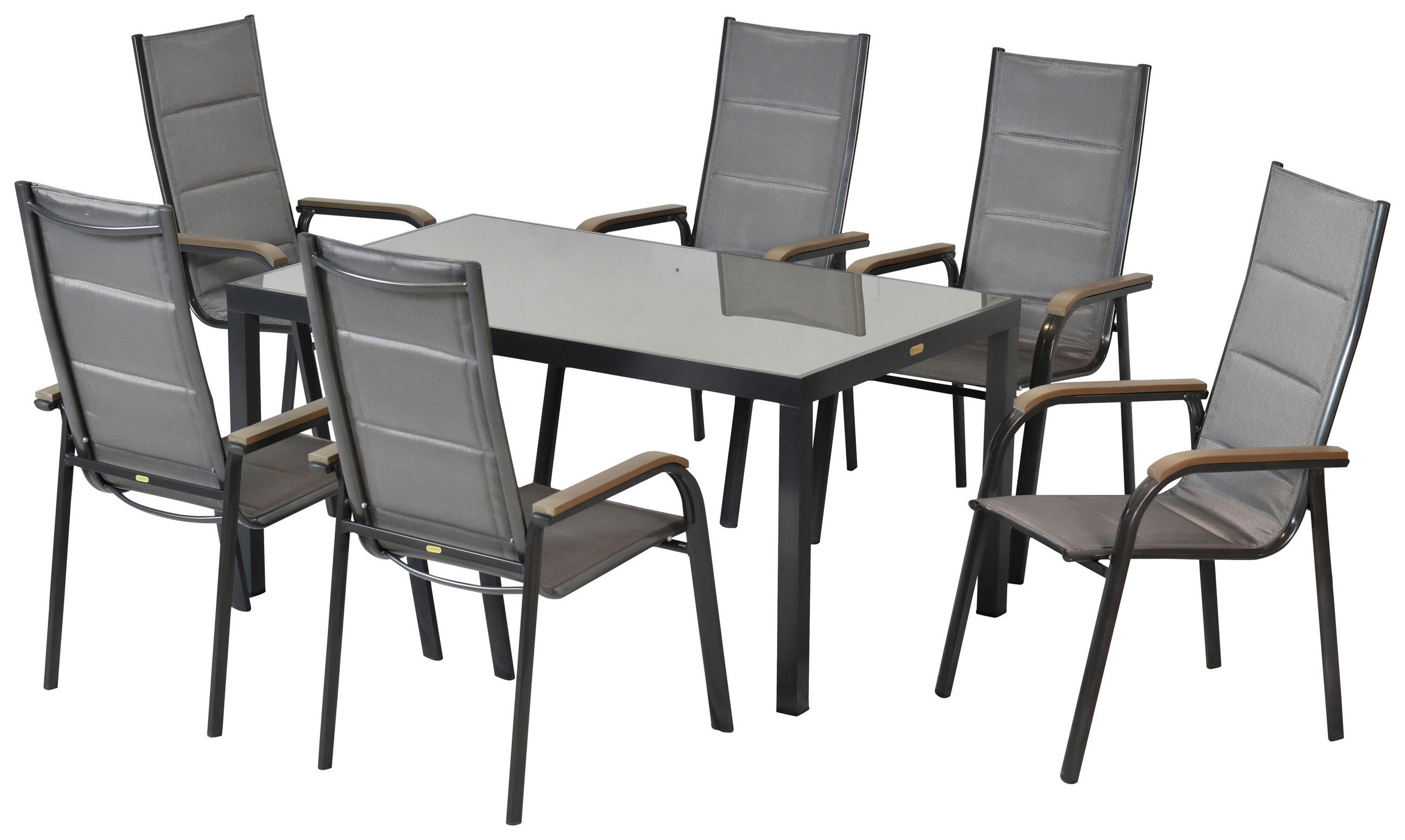 GARTENSET 7-teilig  - Graphitfarben/Braun, MODERN, Textil/Metall - Gardenson