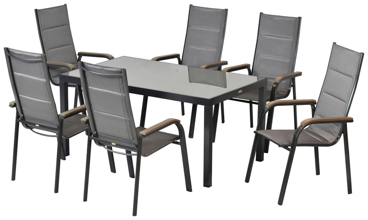 GARTENSET 7-teilig  - Graphitfarben/Braun, MODERN, Textil/Metall - Gardenson