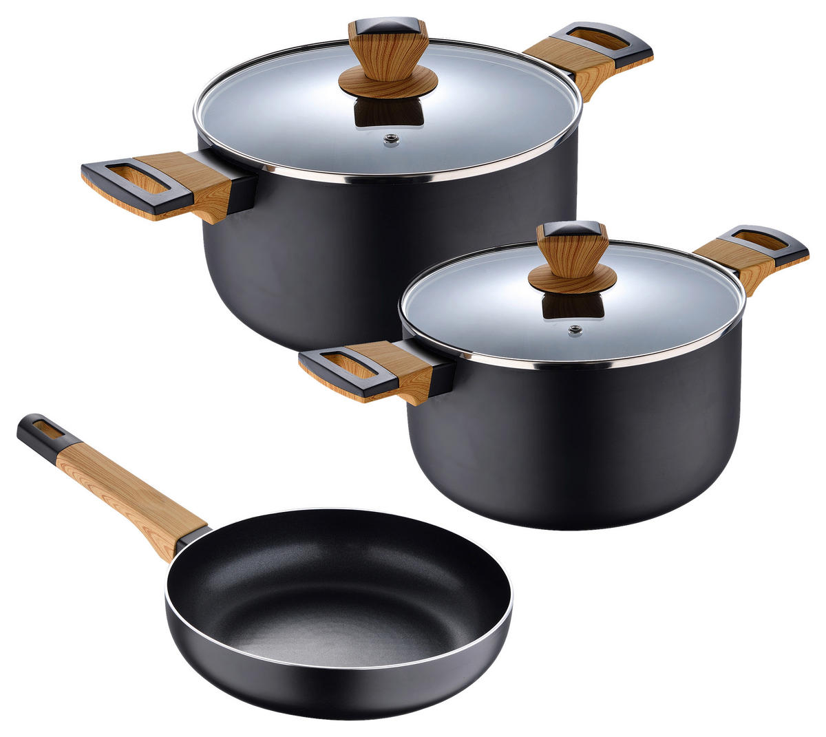 KOCHTOPFSET BERGNER EARTH BLACK 5-teilig  - Schwarz, Basics, Glas/Holz - BERGNER