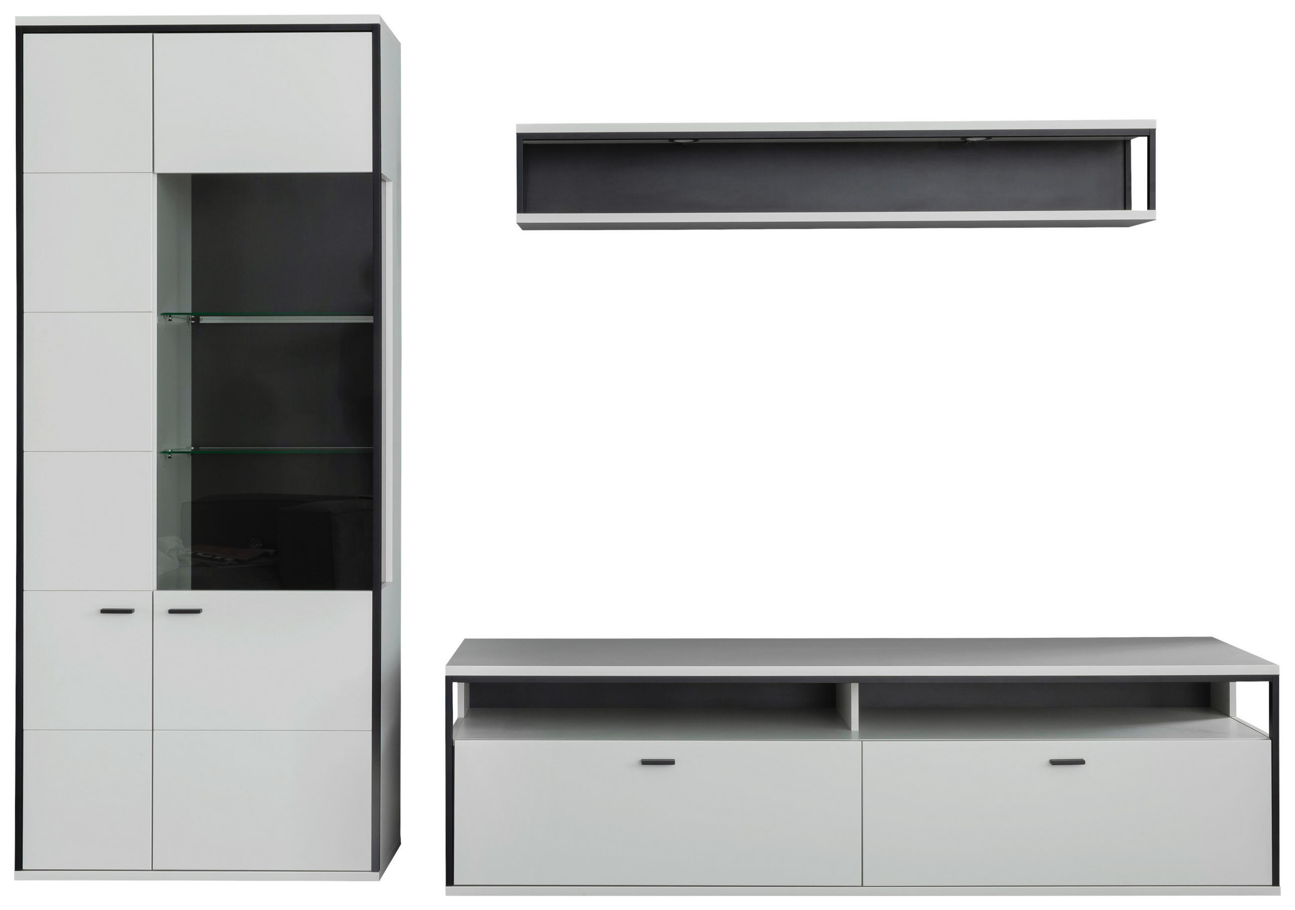 WOHNWAND in Schwarz, Weiss 278/199/51 cm - Weiss/Schwarz, Design, Glas/Holzwerkstoff (278/199/51cm) - Stylife