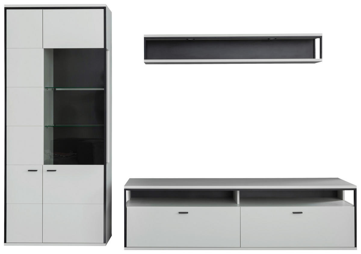 WOHNWAND  in Schwarz, Weiss 278/199/51 cm  - Weiss/Schwarz, Design, Glas/Holzwerkstoff (278/199/51cm) - Stylife
