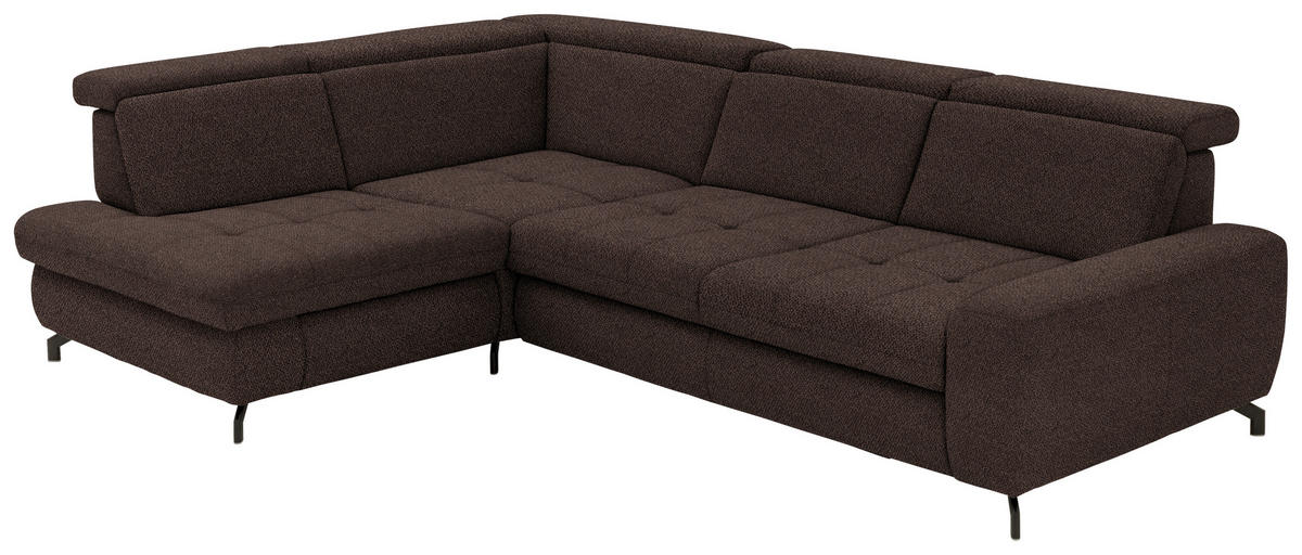 ECKSOFA in Chenille Dunkelbraun  - Dunkelbraun/Schwarz, Design, Textil/Metall (220/310cm) - Beldomo Style