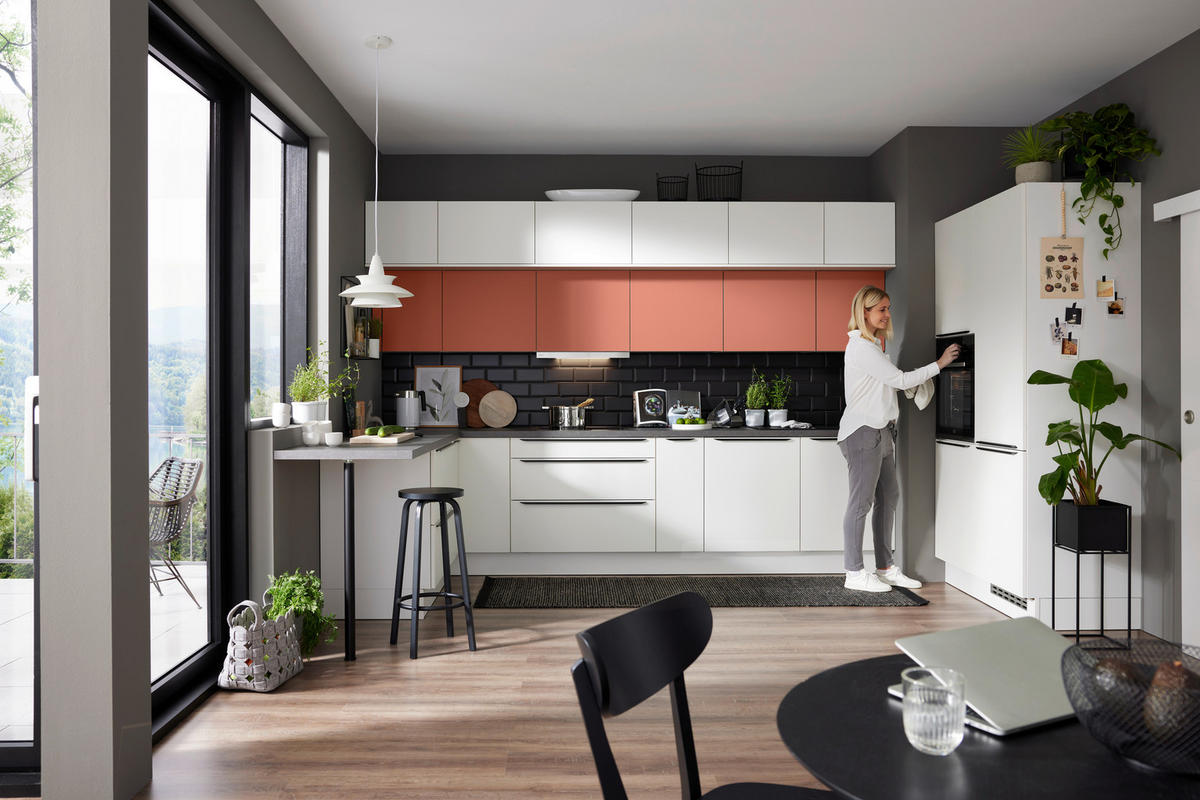 EINBAUKÜCHE Salena  - Rot/Weiß, Design, Holzwerkstoff - Novel