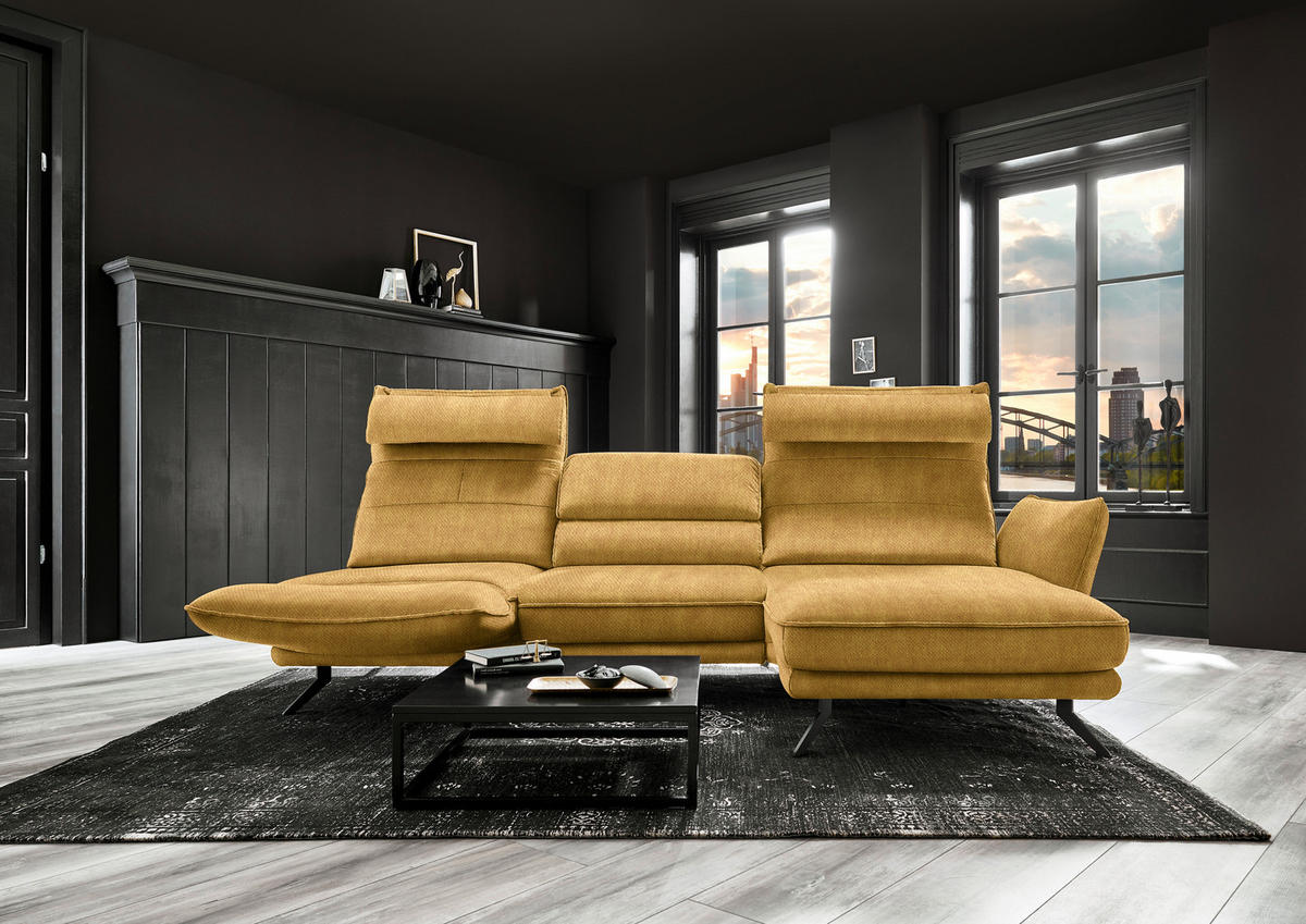ECKSOFA in Velours Currygelb  - Currygelb/Schwarz, Design, Textil/Metall (283/153cm) - Valdera