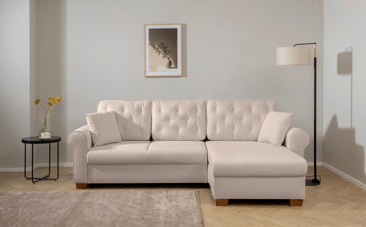 ECKSOFA Arles Taupe  - Taupe/Buchefarben, Design, Holz/Textil (266/161cm) - MID.YOU