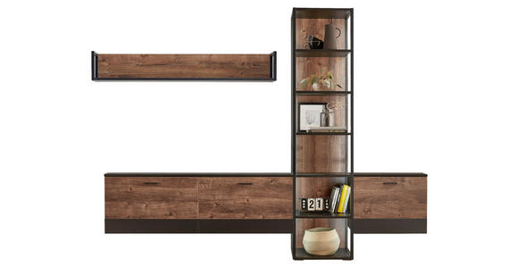 WOHNWAND  in Eichefarben, Dunkelgrau  279/204/37 cm  - Eichefarben/Dunkelgrau, KONVENTIONELL, Holzwerkstoff/Metall (279/204/37cm) - Cantus