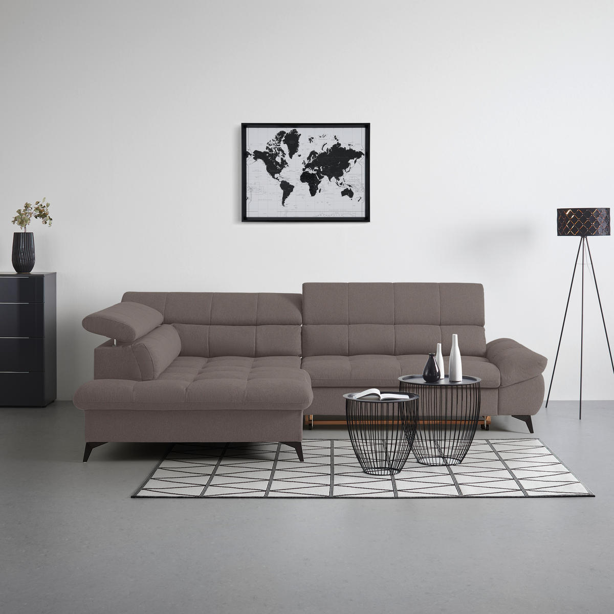 ECKSOFA in Chenille Graphitfarben  - Schwarz/Graphitfarben, Modern, Textil/Metall (201/296cm) - Livetastic