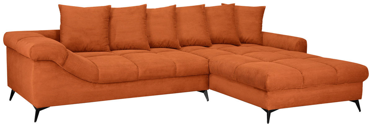 ECKSOFA Dunkelorange Cord Rückenkissen, Armlehnenkissen, Rücken echt  - Dunkelorange/Schwarz, KONVENTIONELL, Textil/Metall (332/231cm) - Carryhome
