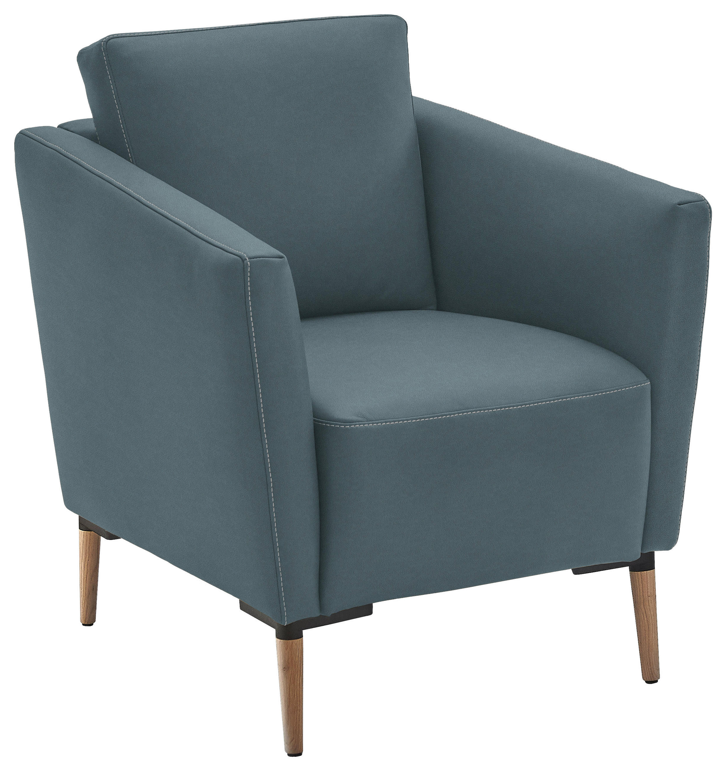 SESSEL in Echtleder Blaugrau  - Eichefarben/Beige, Natur, Leder/Holz (75/84/76cm) - Valnatura