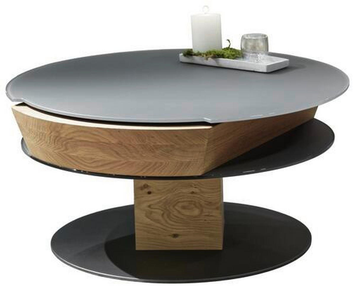 COUCHTISCH Wildeiche furniert ESG 80/35,5/80 cm rund Anthrazit, Eichefarben, Hellgrau  - Eichefarben/Anthrazit, Design, Glas/Holz (80/35,5/80cm) - Voglauer