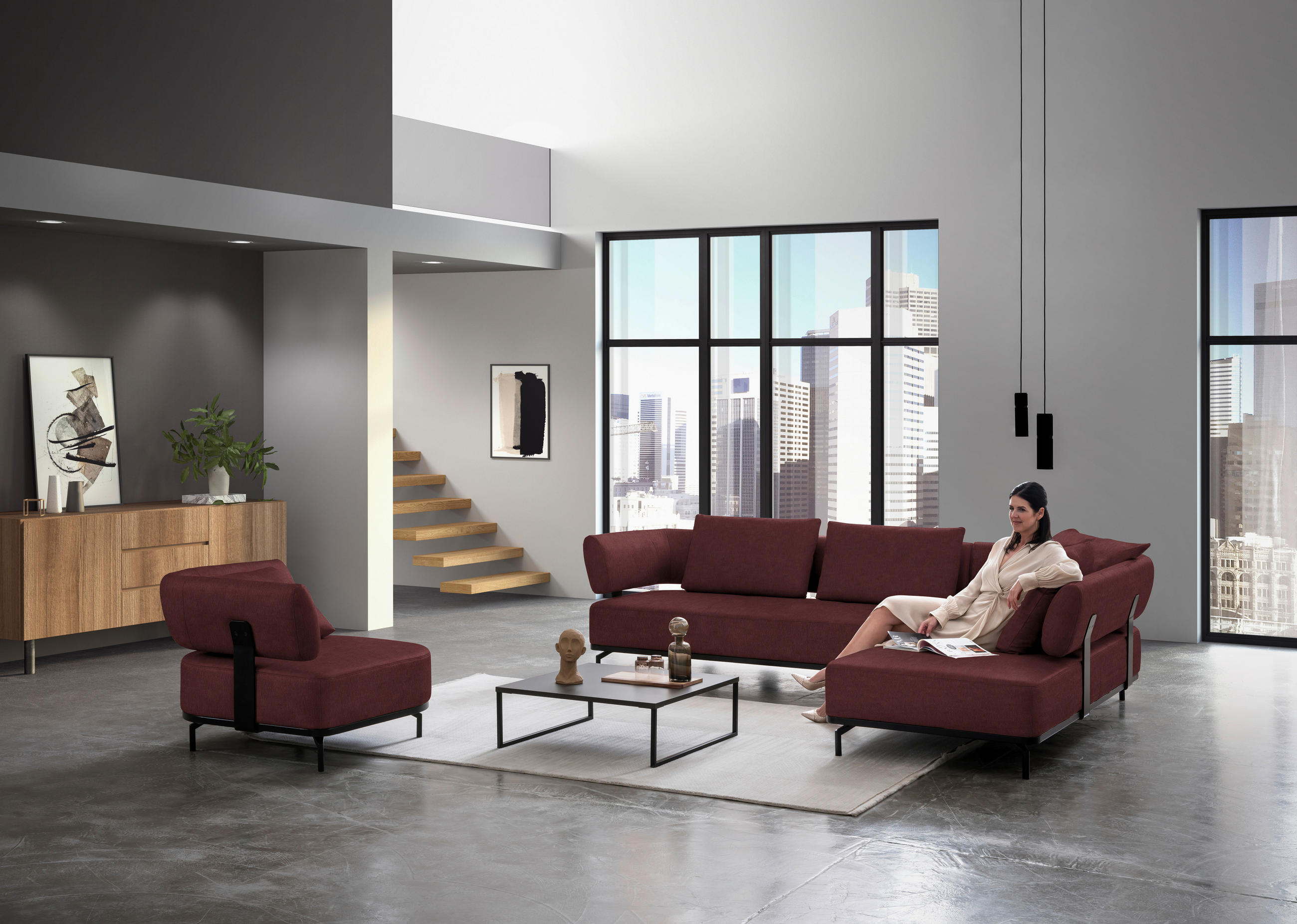 SESSEL in Echtleder Bordeaux  - Bordeaux/Schwarz, Design, Leder/Metall (98/85/98cm) - Dieter Knoll