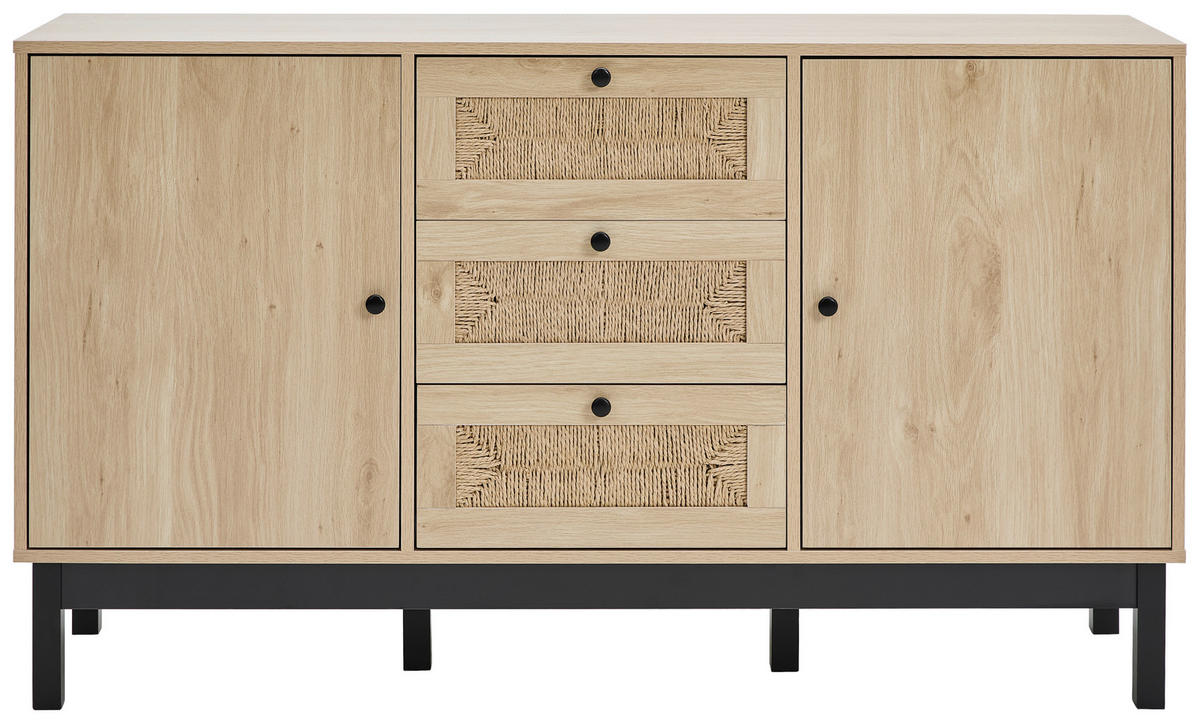 SIDEBOARD  in 140/80/39 cm  - Schwarz/Naturfarben, Natur, Holz/Papier (140/80/39cm) - MID.YOU