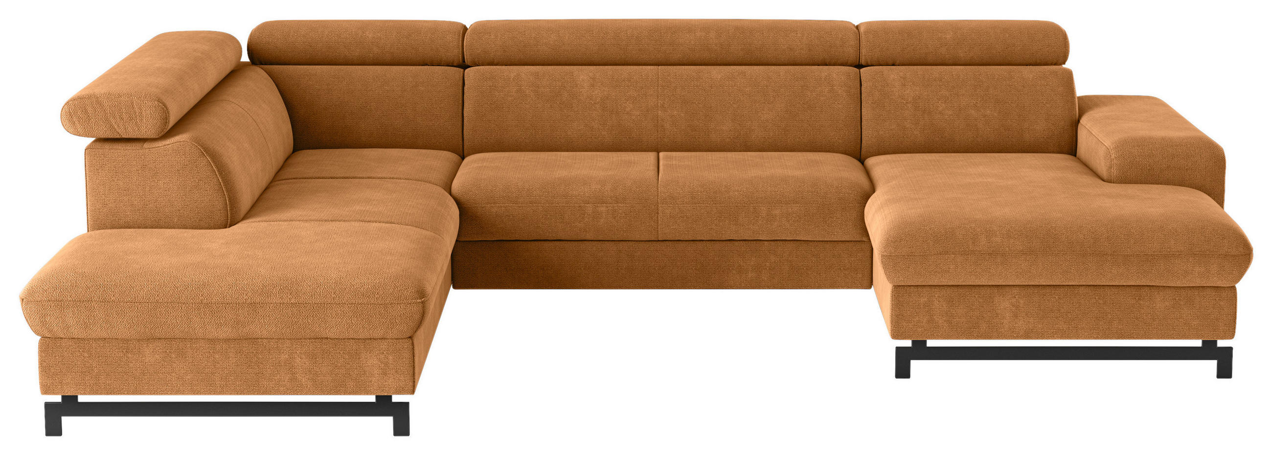 WOHNLANDSCHAFT Cognac Chenille  - Cognac/Schwarz, Textil/Metall (215/328/165cm) - MID.YOU