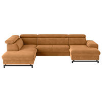 WOHNLANDSCHAFT Cognac Chenille  - Cognac/Schwarz, Textil/Metall (215/328/165cm) - MID.YOU
