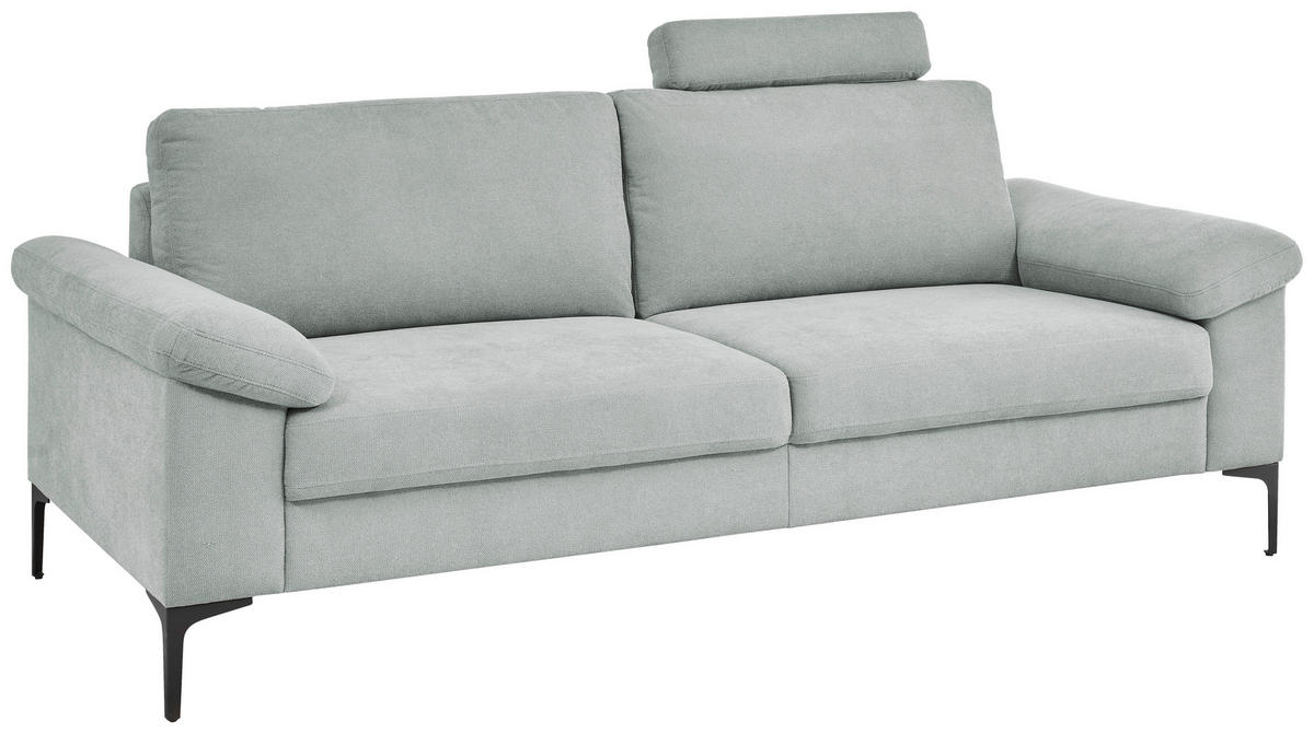 3-SITZER-SOFA in Flachgewebe Blaugrau  - Blaugrau/Schwarz, Design, Textil/Metall (226/89/97cm) - Pure Home Lifestyle