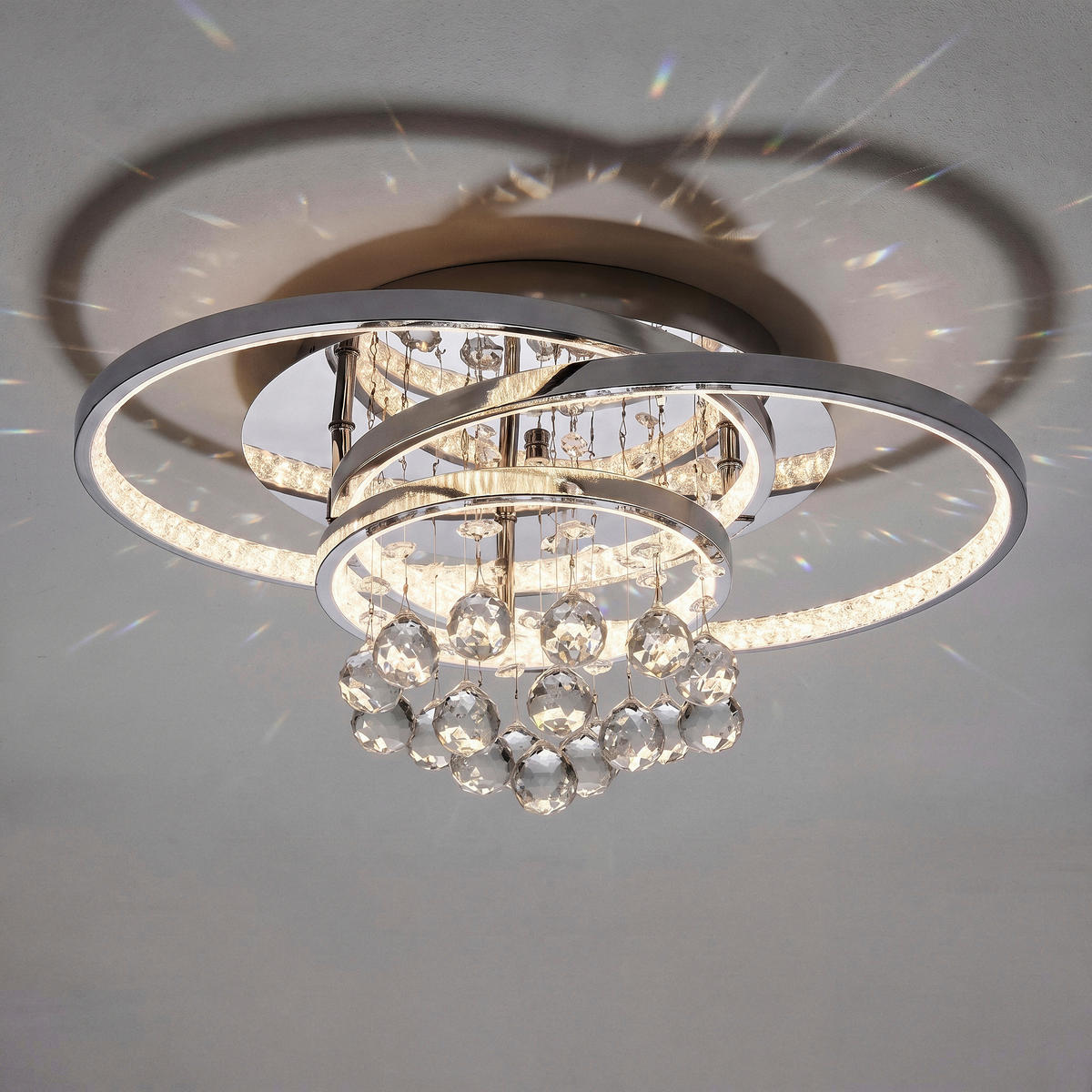 LED-DECKENLEUCHTE Rotazo 45/33/22 cm  - Chromfarben, Design, Glas/Metall (45/33/22cm)