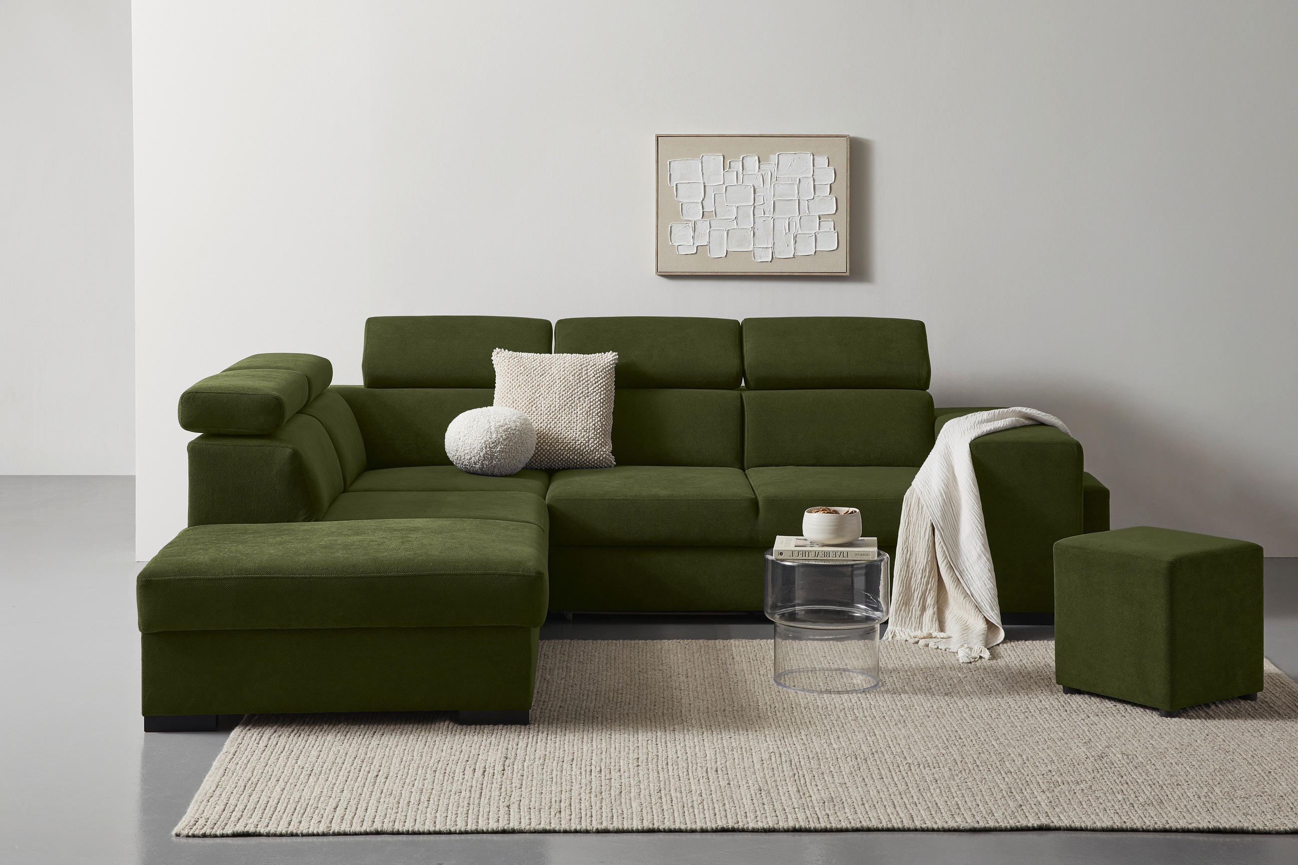 ECKSOFA Dunkelgrün Webstoff  - Dunkelgrün/Schwarz, KONVENTIONELL, Holz/Textil (244/283cm) - Carryhome