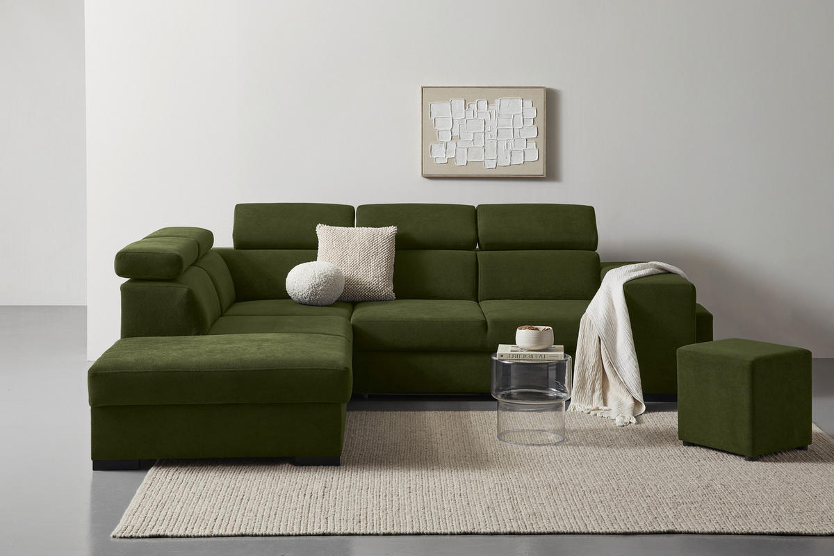 ECKSOFA Dunkelgrün Webstoff  - Dunkelgrün/Schwarz, KONVENTIONELL, Holz/Textil (244/283cm) - Carryhome