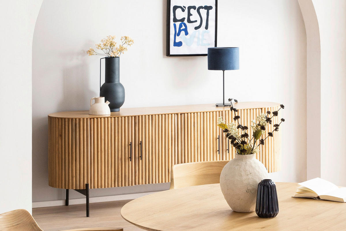 SIDEBOARD  190/76/45 cm  - Schwarz/Naturfarben, Design, Holz/Metall (190/76/45cm) - MID.YOU
