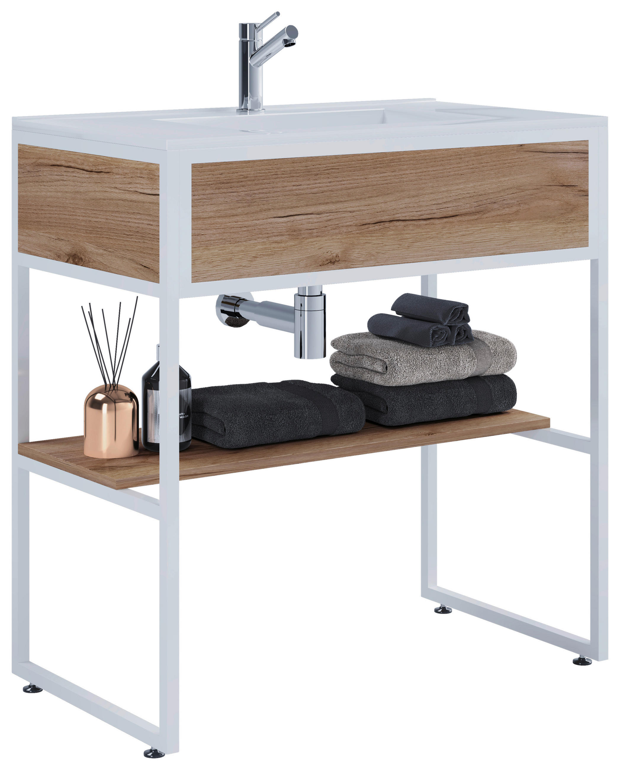 WASCHTISCHKOMBI 80 cm  - Honigeiche/Weiss, Modern, Keramik/Holzwerkstoff (80cm) - MID.YOU