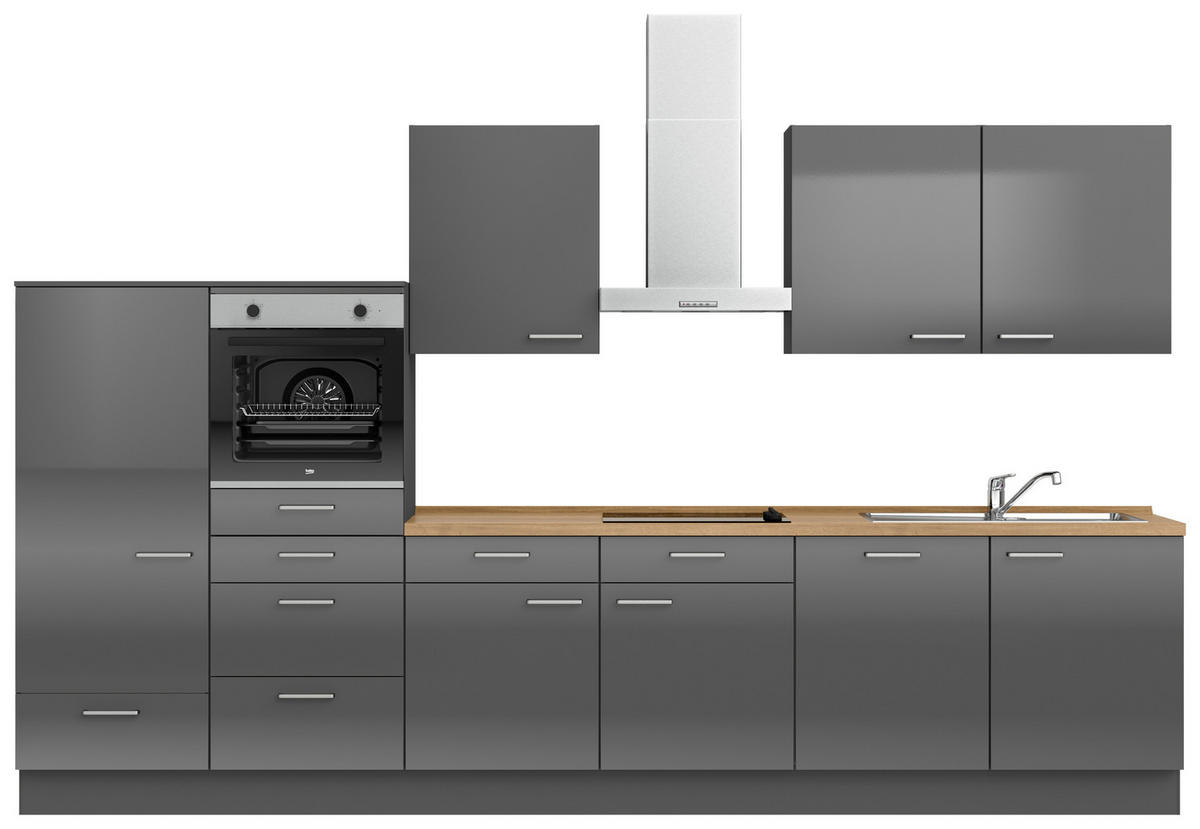 KÜCHENLEERBLOCK Flash 360 cm  in Eichefarben, Schieferfarben  - Schieferfarben/Edelstahlfarben, MODERN, Holzwerkstoff/Metall (360cm) - Nobilia