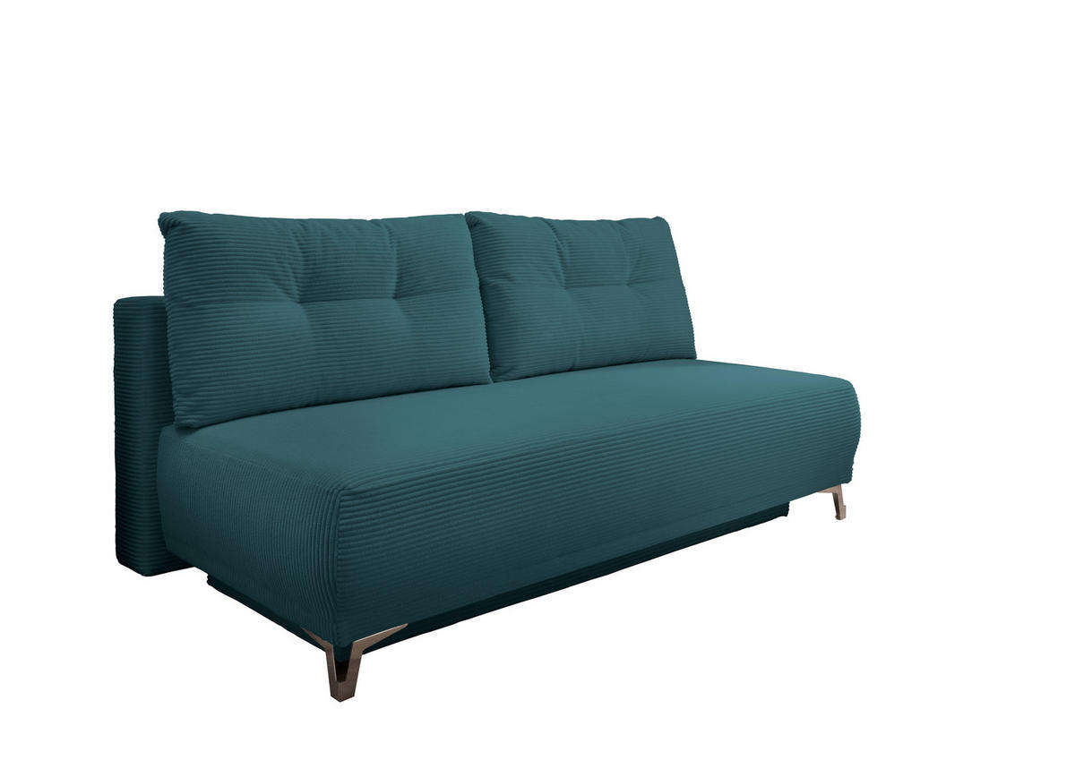 SCHLAFSOFA in Cord Petrol  - Chromfarben/Petrol, Modern, Textil/Metall (198/90/100cm) - Livetastic