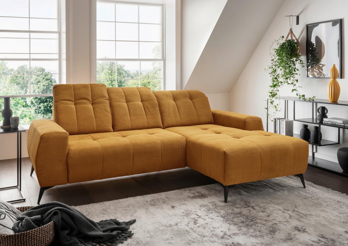ECKSOFA in Cord Goldfarben  258/180 cm  - Goldfarben/Schwarz, MODERN, Textil/Metall (258/180cm) - Livetastic