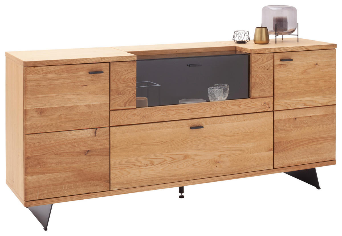 SIDEBOARD Wildeiche  190/87/44 cm  - Wildeiche/Anthrazit, Natur, Glas/Holz (190/87/44cm) - Linea Natura