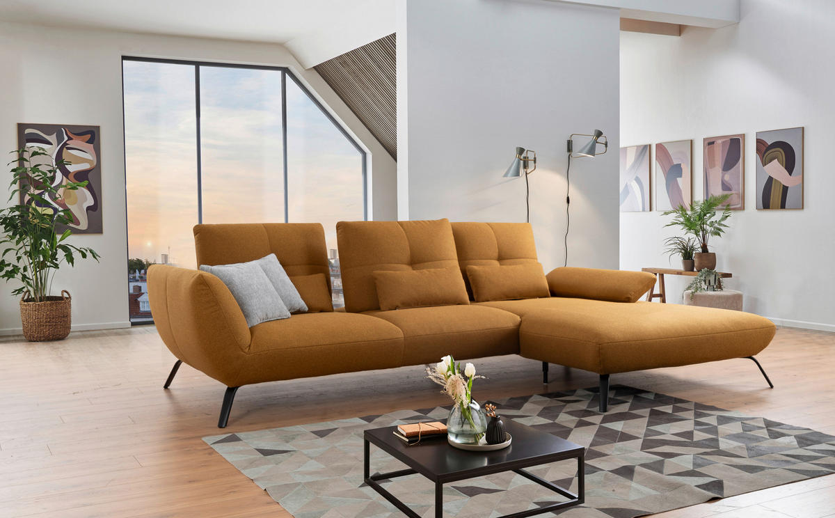 WOHNLANDSCHAFT Currygelb Flachgewebe  - Currygelb/Dunkelgelb, MODERN, Textil/Metall (301/191cm) - Livetastic