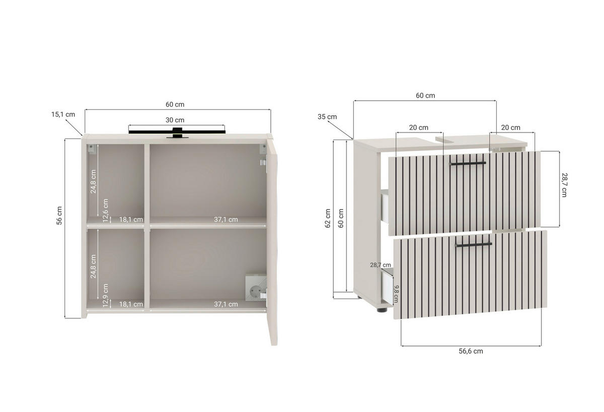 BADEZIMMER  in 60 cm  - Kaschmir/Schwarz, Trend, Glas/Holzwerkstoff (60cm) - Respekta