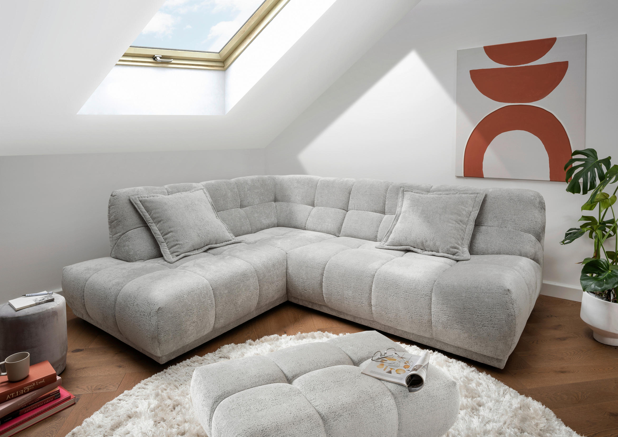 ECKSOFA Chenille Silberfarben  - Silberfarben/Schwarz, Modern, Kunststoff/Textil (203/254cm) - Livetastic