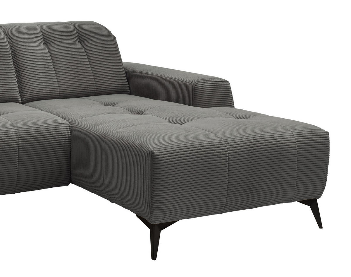 ECKSOFA in Cord Grau  - Schwarz/Grau, Modern, Textil/Metall (258/180cm) - Livetastic