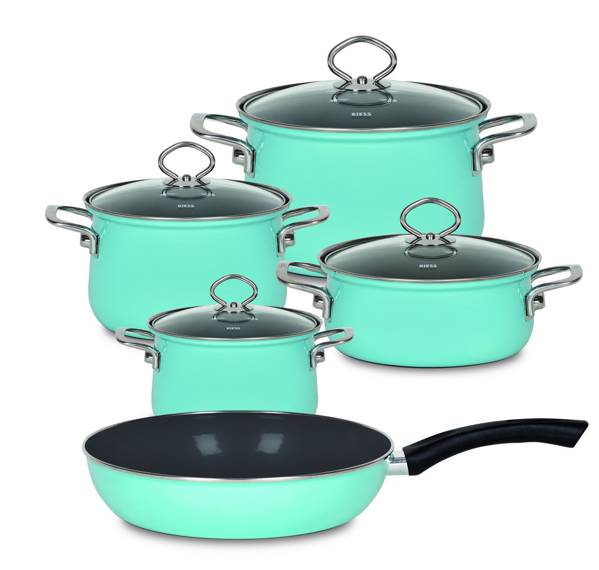 KOCHTOPFSET Nouvelle 5-teilig  - Klar/Blau, Basics, Glas/Metall - Riess