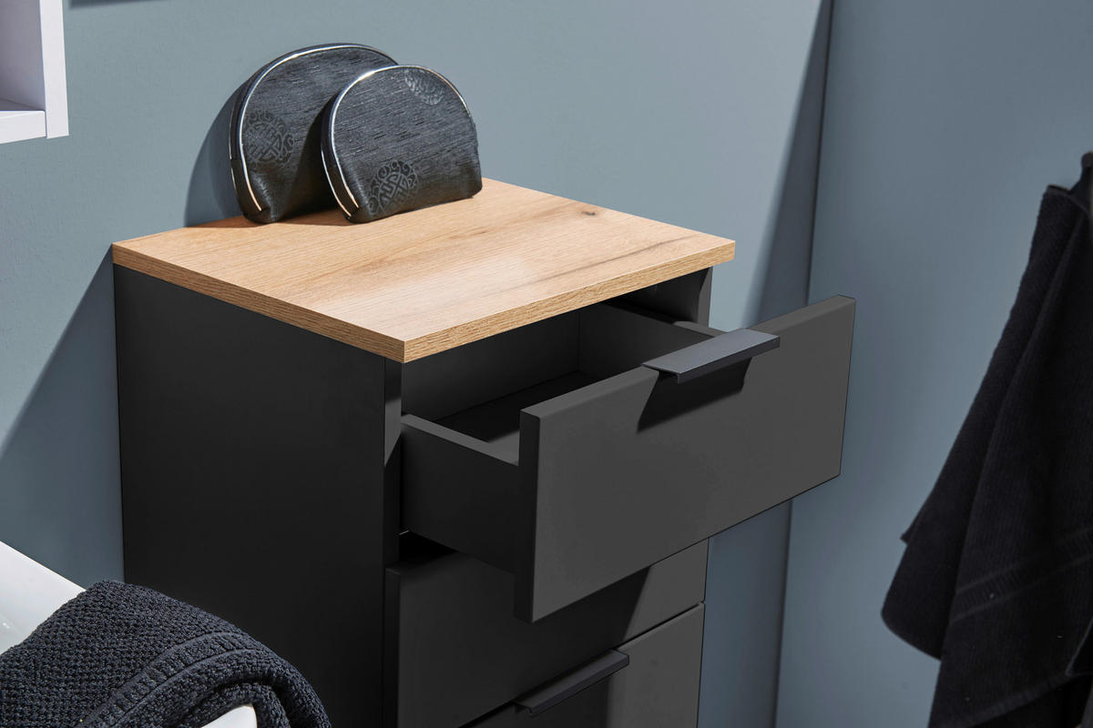 MIDISCHRANK 38/106/32 cm  - Eichefarben/Schwarz, KONVENTIONELL, Holzwerkstoff/Metall (38/106/32cm) - home24