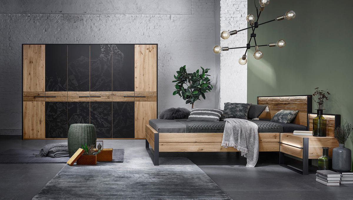 BETTANLAGE 180/200 cm  in Graphitfarben, Eichefarben   - Eichefarben/Graphitfarben, Konventionell, Holz/Metall (180/200cm) - Valdera