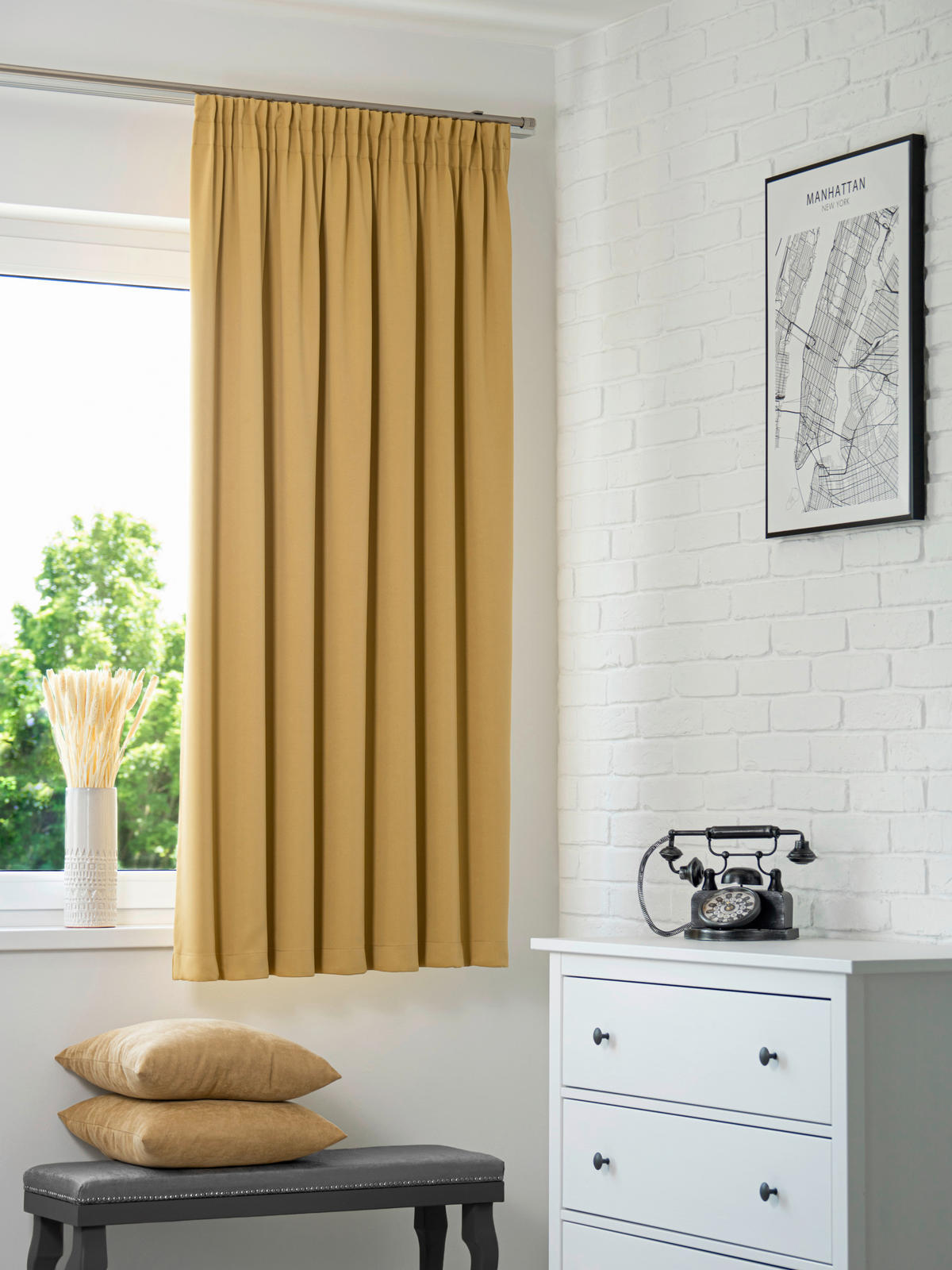 KÉSZFÜGGÖNY sötétítő  - sárga, Basics, textil (140/175cm)