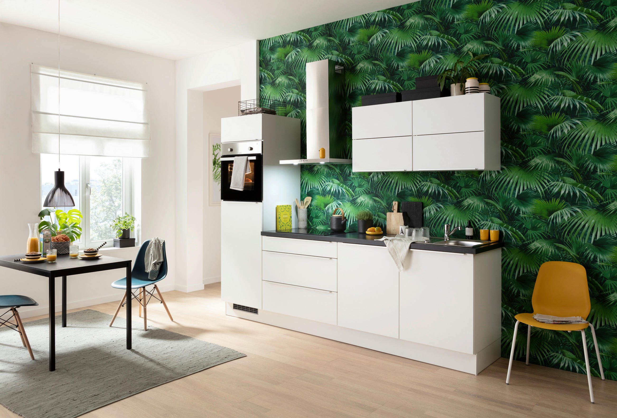 KÜCHENBLOCK 270 cm   in Schwarz, Weiß  - Edelstahlfarben/Schwarz, Basics, Holzwerkstoff/Metall (270cm) - Impuls