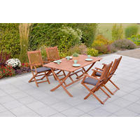 GARTENTISCHGRUPPE EukalyptusholzHartholz  - Eukalyptusholzfarben/Grau, KONVENTIONELL, Holz/Textil - Gardenson